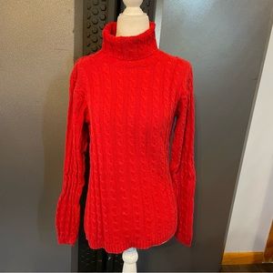 Red turtle neck cable knit sweater
